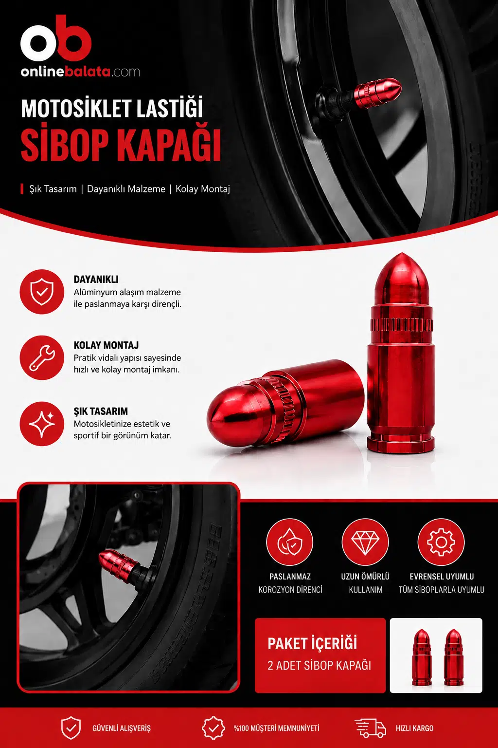 Hero X-Pulse Ön Arka Lastik Sibop Kapağı Kırmızı 2 Adet 30741