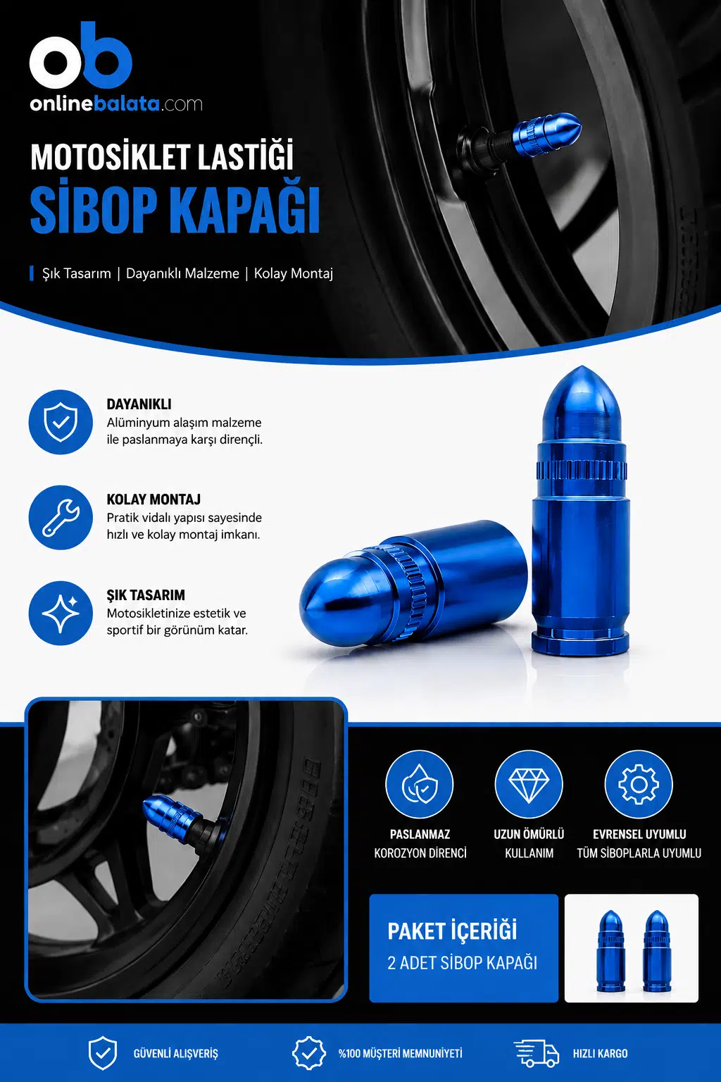 Hero X-Pulse Ön Arka Lastik Sibop Kapağı Mavi 2 Adet 30741