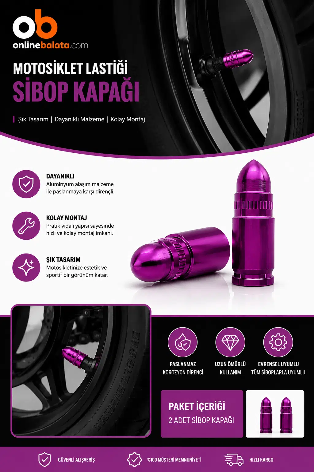 Hero X-Pulse Ön Arka Lastik Sibop Kapağı Mor 2 Adet 30741