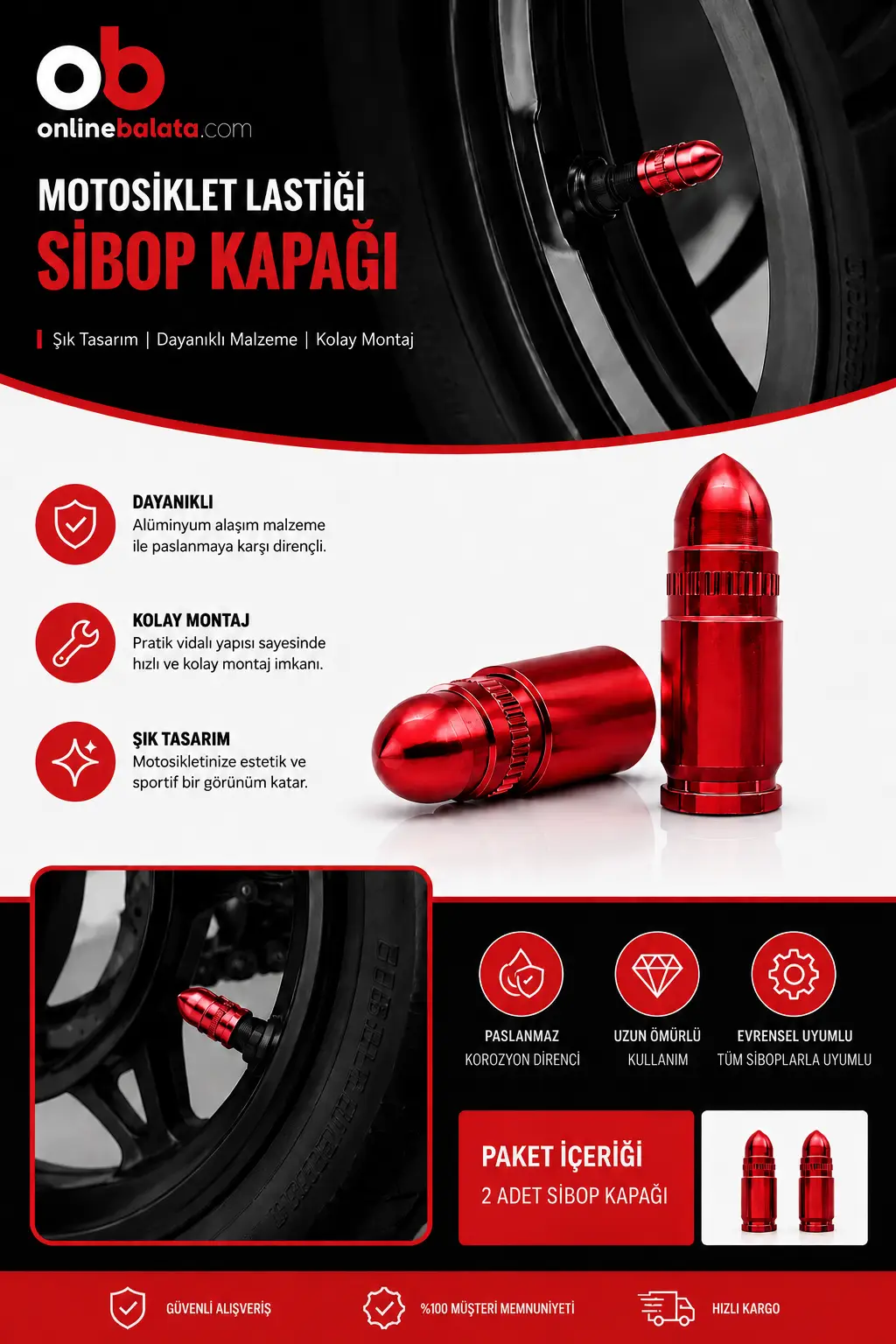 Honda CBR 250 R Ön Arka Lastik Sibop Kapağı Kırmızı 2 Adet 30749