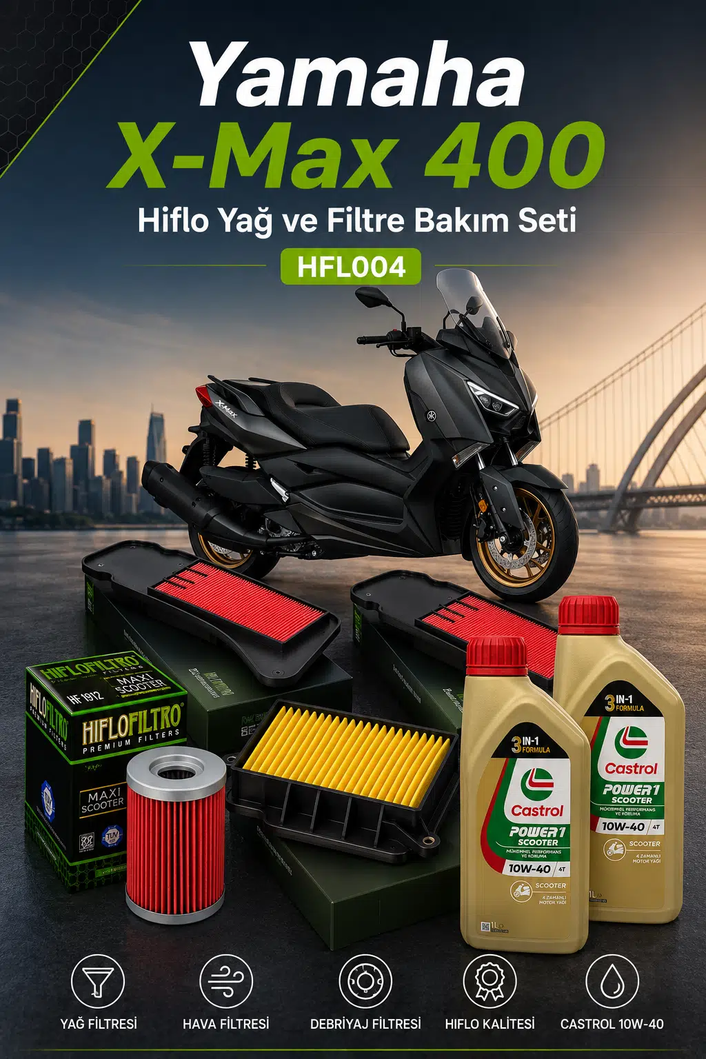 Yamaha X-Max 400 Hiflo Yağ ve Filtre Bakım Seti HFL004